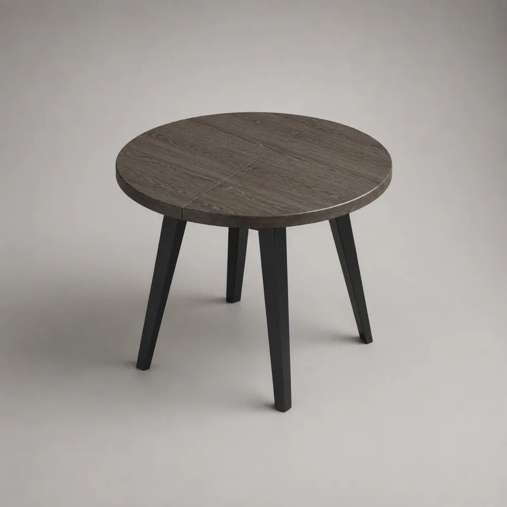 Runder Esstisch aus MDF mit Eichenfurnier und Stahlgestell, Dunkelbraun/Schwarz, Ø 100 × H 75 cm