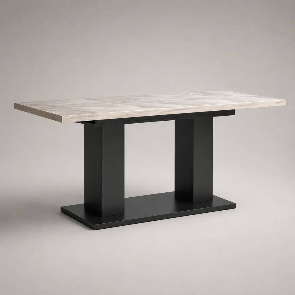 Rechteckiger Esstisch aus MDF in Marmoroptik, Weiß/Grau/Schwarz, 140 x 80 x 75 cm