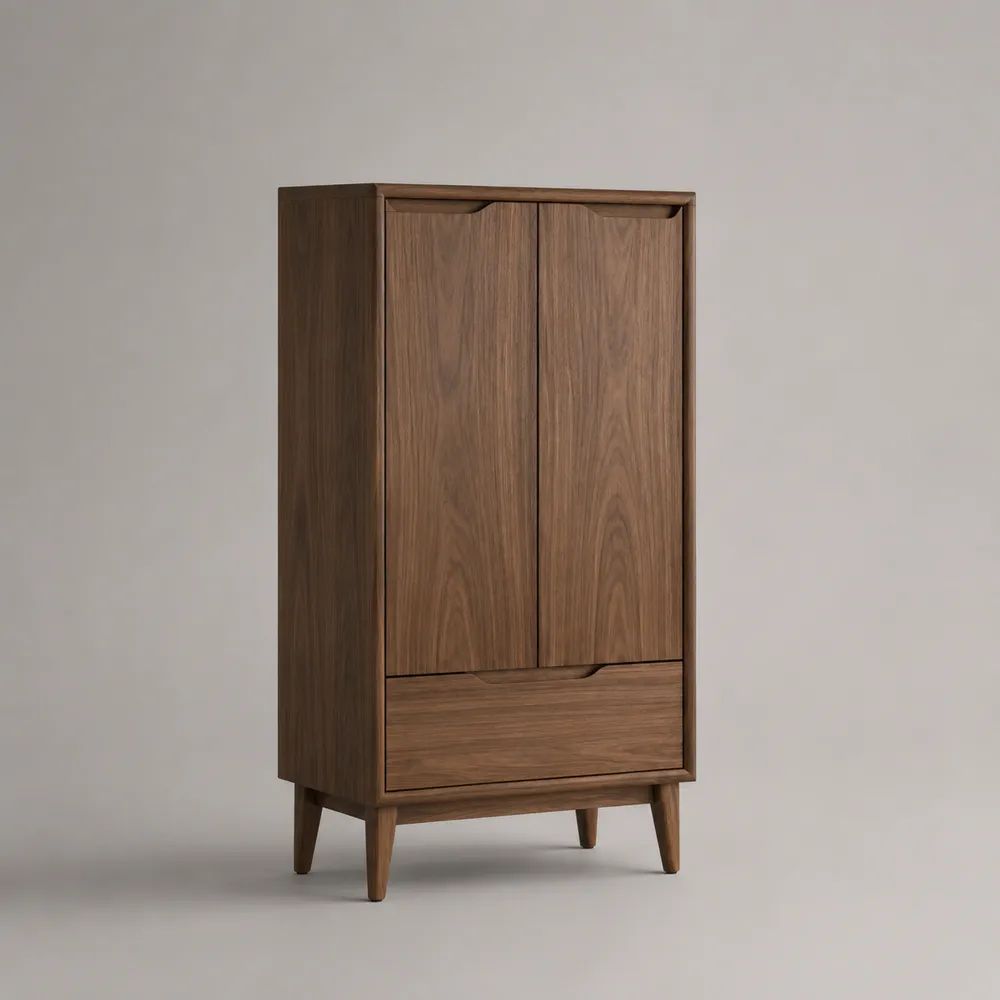 Highboard-Buffetschrank aus MDF mit Walnussfurnier, 2 Türen und 1 Schublade, Walnussbraun, 80 × 40 × 150 cm
