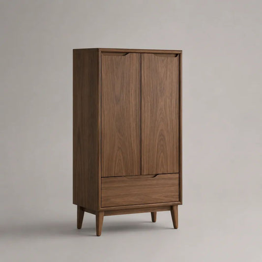 Highboard-Buffetschrank aus MDF mit Walnussfurnier, 2 Türen und 1 Schublade, Walnussbraun, 80 × 40 × 150 cm