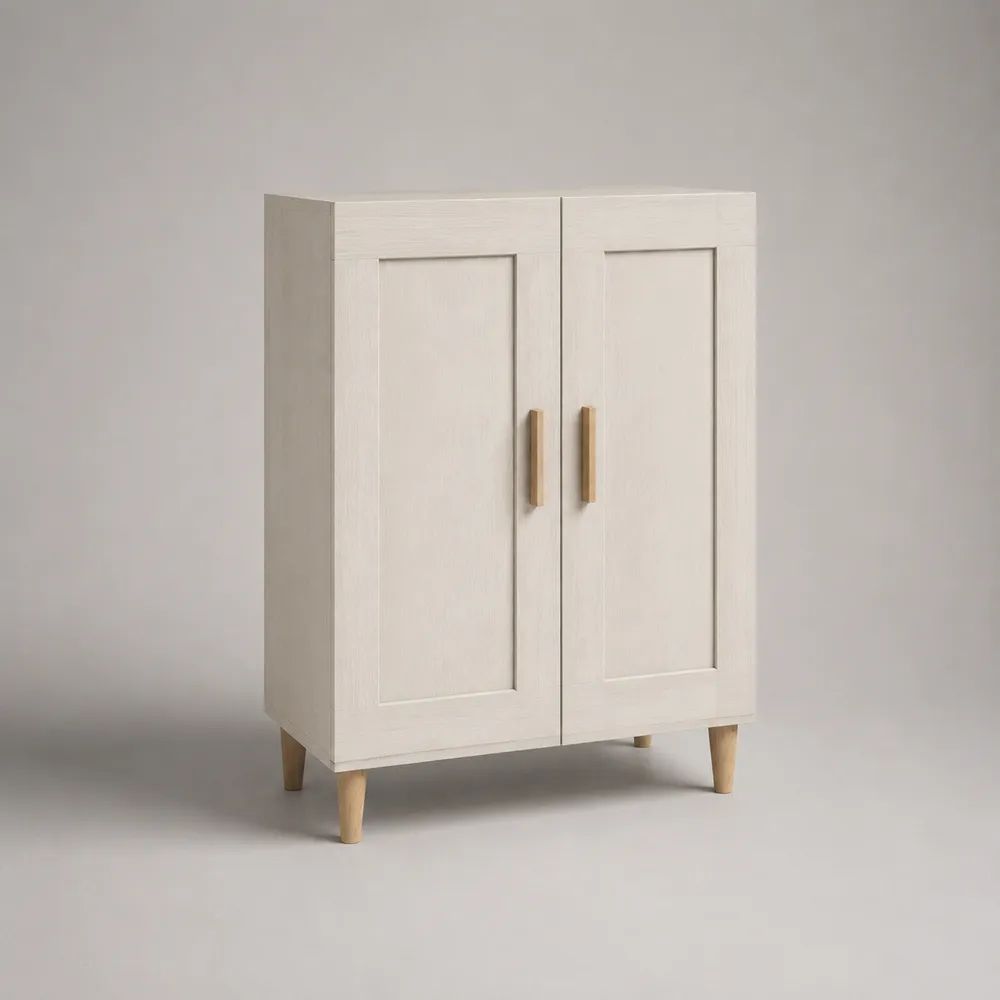 Buffetschrank mit 2 Türen aus MDF mit Eschenfurnier, Weiß/Natur, 80 × 40 × 105 cm
