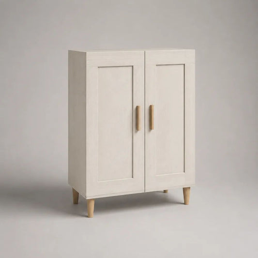 Buffetschrank mit 2 Türen aus MDF mit Eschenfurnier, Weiß/Natur, 80 × 40 × 105 cm