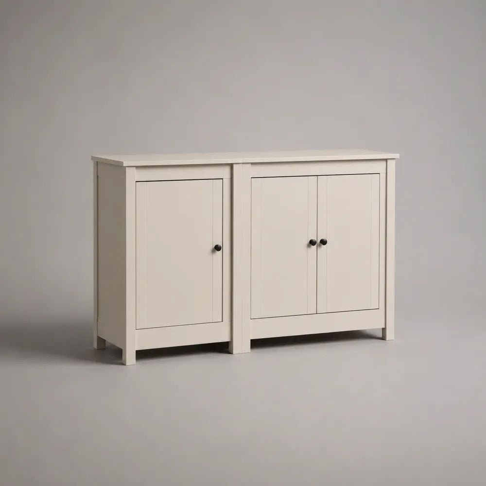 Rechteckiges Sideboard aus lackiertem Kiefernholz mit 3 Türen, Cremeweiß/Schwarz, 120 × 80 × 40 cm