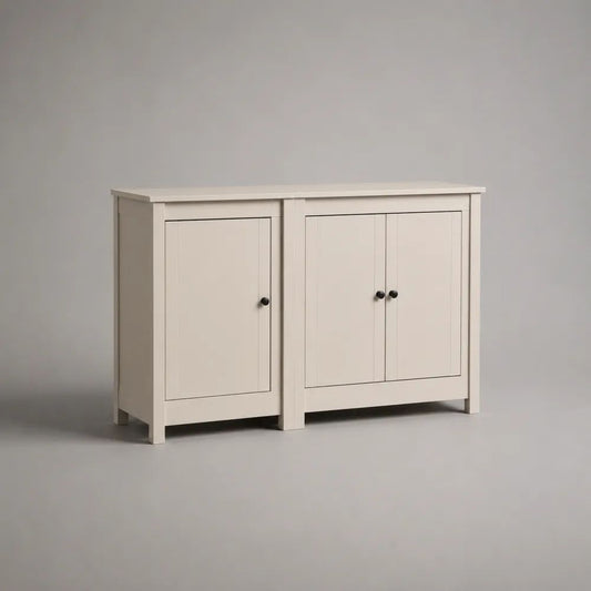 Rechteckiges Sideboard aus lackiertem Kiefernholz mit 3 Türen, Cremeweiß/Schwarz, 120 × 80 × 40 cm