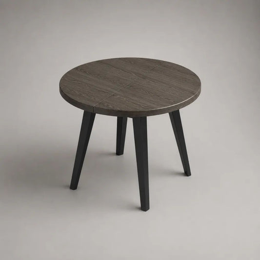 Runder Esstisch aus MDF mit Eichenfurnier und Stahlgestell, Dunkelbraun/Schwarz, Ø 100 × H 75 cm