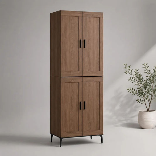 Hochschrank mit 4 Türen aus melaminharzbeschichteter Spanplatte, Nussbaumbraun/Schwarz, 80 × 40 × 180 cm