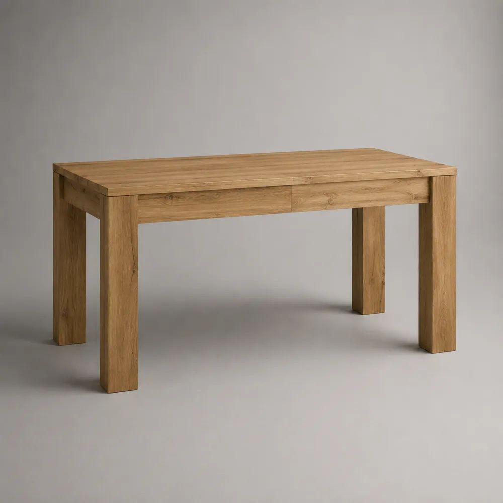 Rechteckiger Esstisch aus massiver Eiche, Naturbraun, 140 × 80 × 75 cm