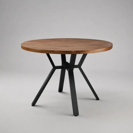 Runder Esstisch aus massivem Akazienholz und pulverbeschichtetem Stahl, Braun/Schwarz, Ø 110 × H 76 cm