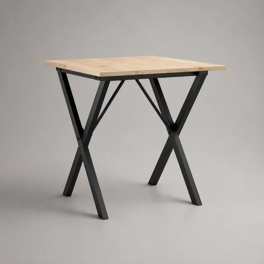 Quadratischer Esstisch, klappbar, aus massivem Kiefernholz und pulverbeschichtetem Stahl, Natur/Schwarz, 80 × 80 × 75 cm